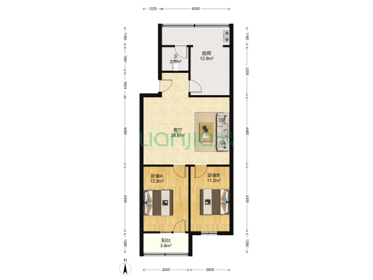 种子站宿舍 2室1厅1卫 92平方
