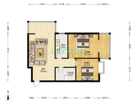 景都花苑北区 2室1厅1卫 98平方