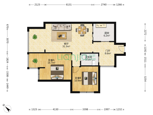 泰立观筑 2室1厅1卫 89平方