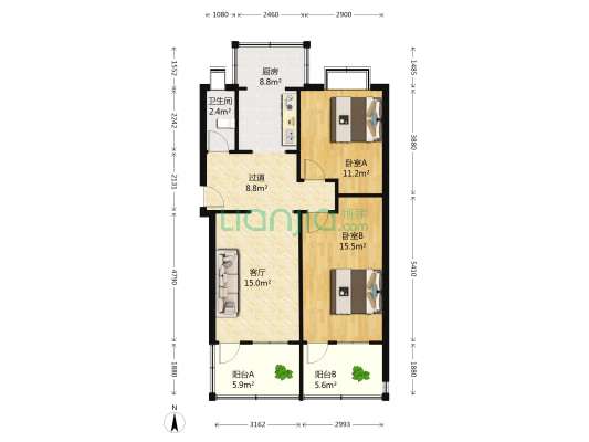 经十一路5号 2室1厅1卫 85平方