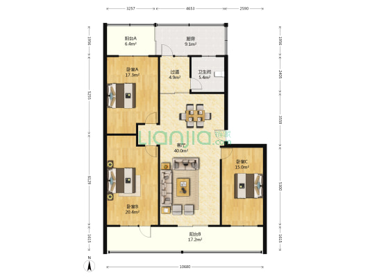 邮电园 3室1厅1卫 153平方