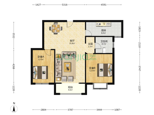 心海假日 2室1厅1卫 112平方