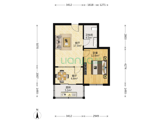 三和温泉花园人和园 1室2厅1卫 58平方