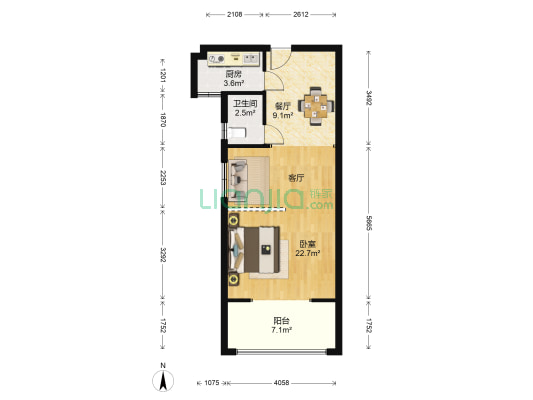 金都华府 1室1厅1卫 62平方