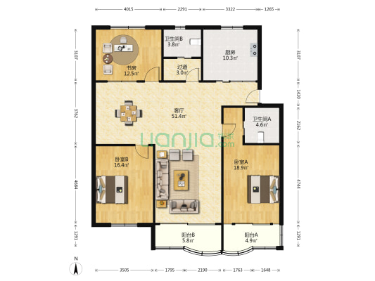 金凤凰小区 3室1厅2卫 154平方