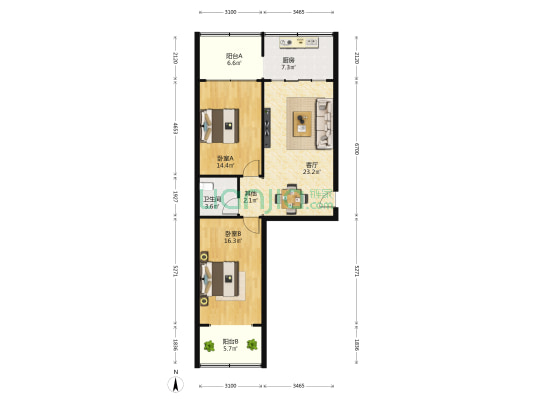 朝阳园 2室1厅1卫 94平方