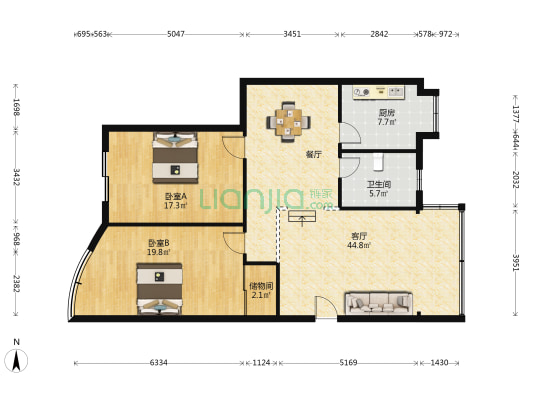 商贸小区 2室1厅1卫 119平方