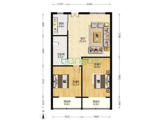 龙都大厦 2室1厅1卫 98平方