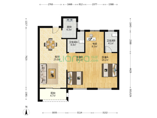 嘉屿北里 3室1厅2卫 101平方