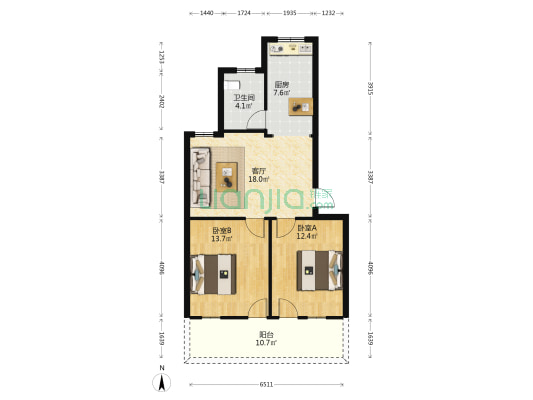省监狱管理局宿舍(省府路51号) 2室1厅1卫 83平方