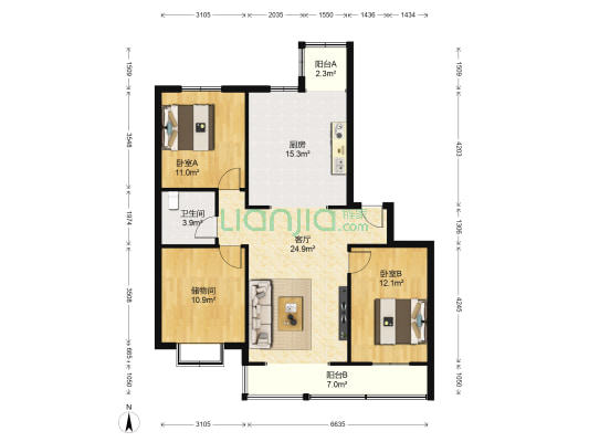 香醇波尔多鸿苑一期 2室1厅1卫 115平方