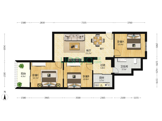 环惠大厦 3室1厅1卫 113平方