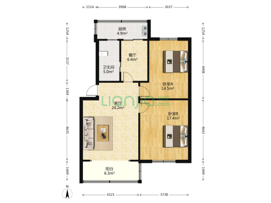 艺康苑(保德路1238弄) 2室2厅1卫 93平方