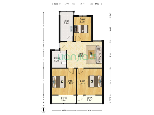 经三路北10号院 3室1厅1卫 84平方