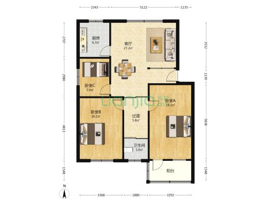 震泽横街 3室1厅1卫 110平方