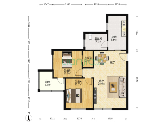 万千公寓 2室1厅1卫 106平方