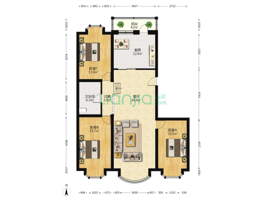 学府雅园 3室1厅1卫 138平方