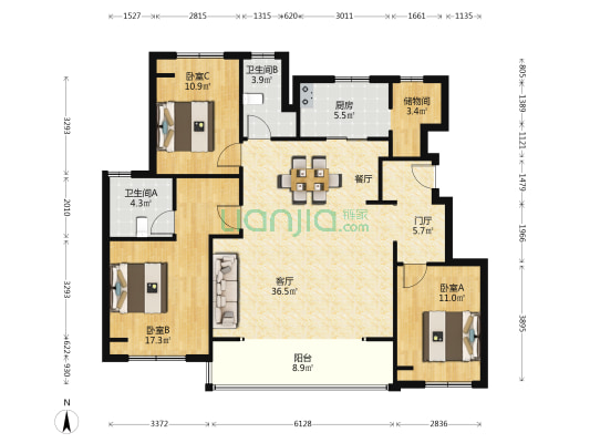 楚河金茂府 3室1厅2卫 125平方