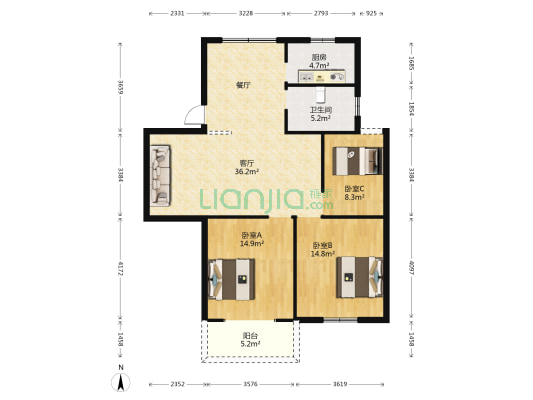城西二苑 3室1厅1卫 104平方