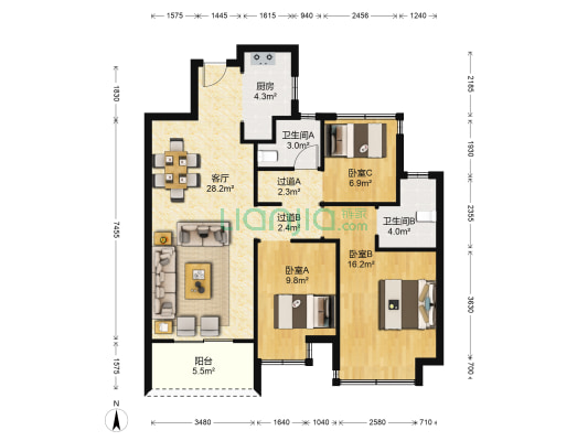 吾悦和府 3室1厅2卫 112平方