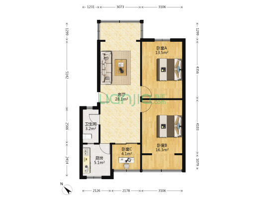 太升南路173号 3室1厅1卫 84平方