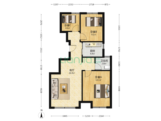 新星宇诗书世家 3室1厅1卫 88平方