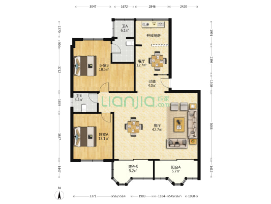 康怡閣 2室2厅2卫 113平方
