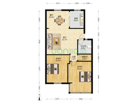 环山路3号 2室2厅1卫 95平方
