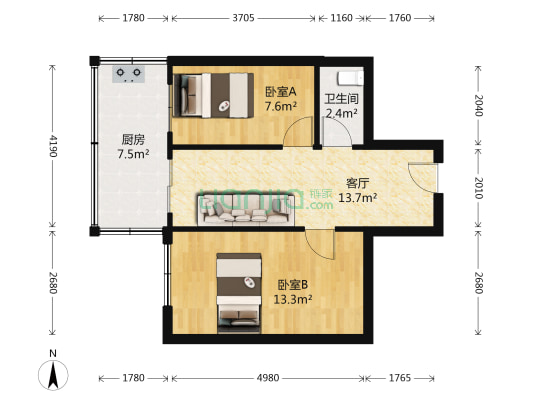 旭辉苑 2室1厅1卫 54平方