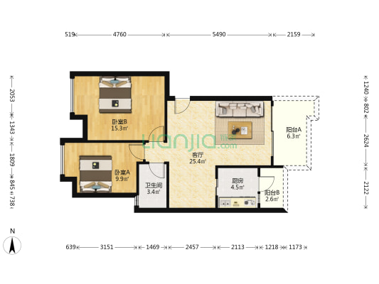 万科四季花城玫瑰苑 2室1厅1卫 76平方