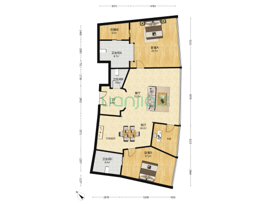 中港汇黄浦  2室2厅3卫 204平方