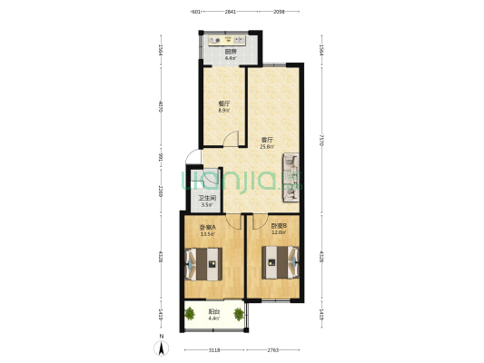 丛台路53号院 2室2厅1卫 83平方