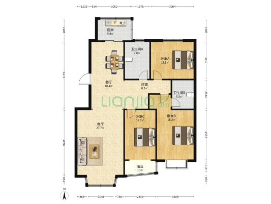 英利苑 3室2厅2卫 151平方