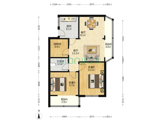 建国路74号 2室2厅1卫 73平方