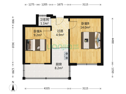 迎春街北巷2号院 2室0厅1卫 47平方