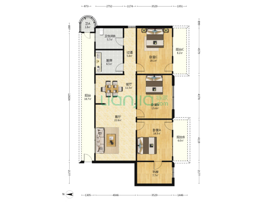 海南省燃料公司宿舍 4室2厅2卫 134平方