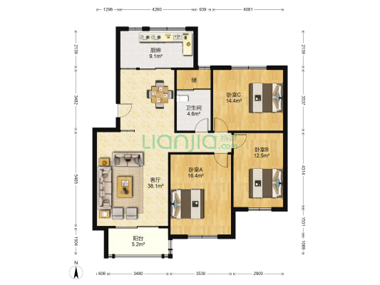 双羊新城 3室1厅1卫 123平方