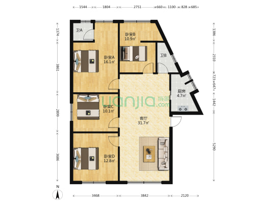 站前小区 4室1厅2卫 116平方