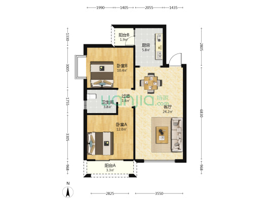 奥宸财富广场 2室1厅1卫 85平方