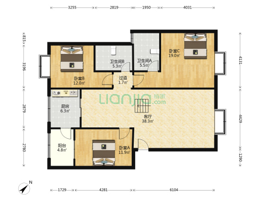 都市后花园 3室1厅2卫 126平方