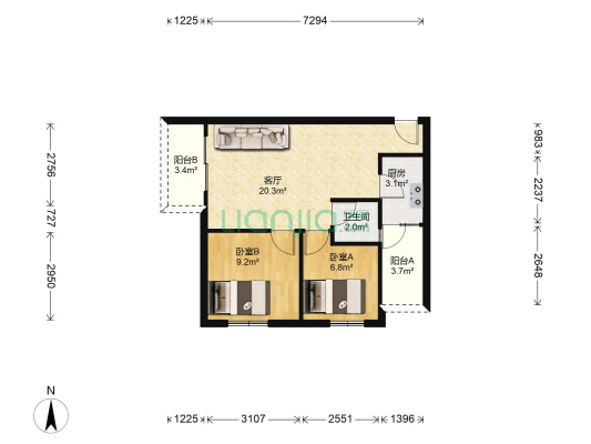 君华江畔豪园 2室1厅1卫 61平方
