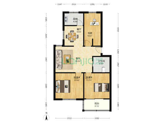 石化宿舍 3室2厅1卫 91平方