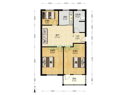 郑和西路 3室1厅1卫 87平方