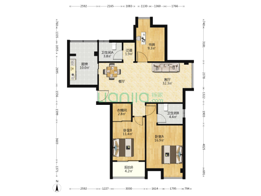 水岸佳苑C区 3室1厅2卫 132平方