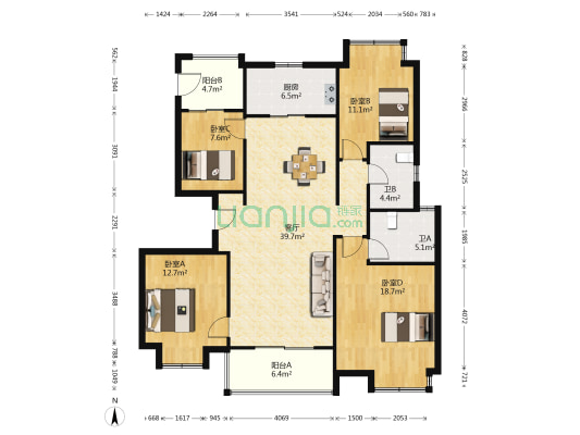 溪鹭院 4室1厅2卫 136平方