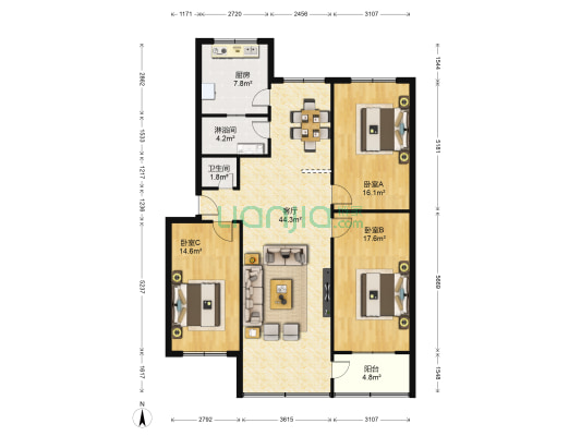 市社棉麻外贸家属院改造区 3室1厅2卫 130平方