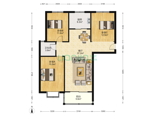 安泰诚品 3室1厅1卫 116平方