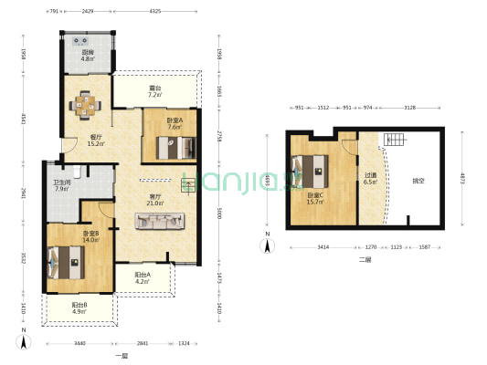 荣德家园 3室2厅1卫 82平方
