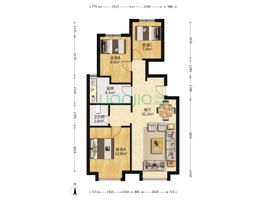 万科四季雅园 3室1厅1卫 91平方