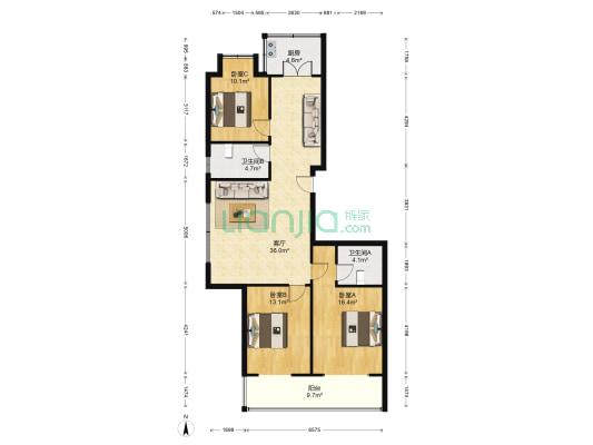 中铁绿洲花园 3室1厅2卫 132平方